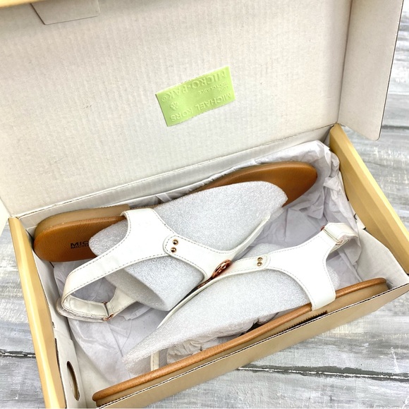 Michael Michael Kors White Thong Sandal “Sumac” Ankle Strap Rose Gold In Box 4M - Picture 4 of 16